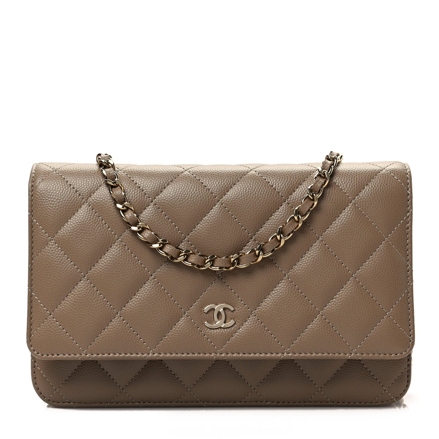 Caviar Quilted Wallet on Chain WOC Dark Beige