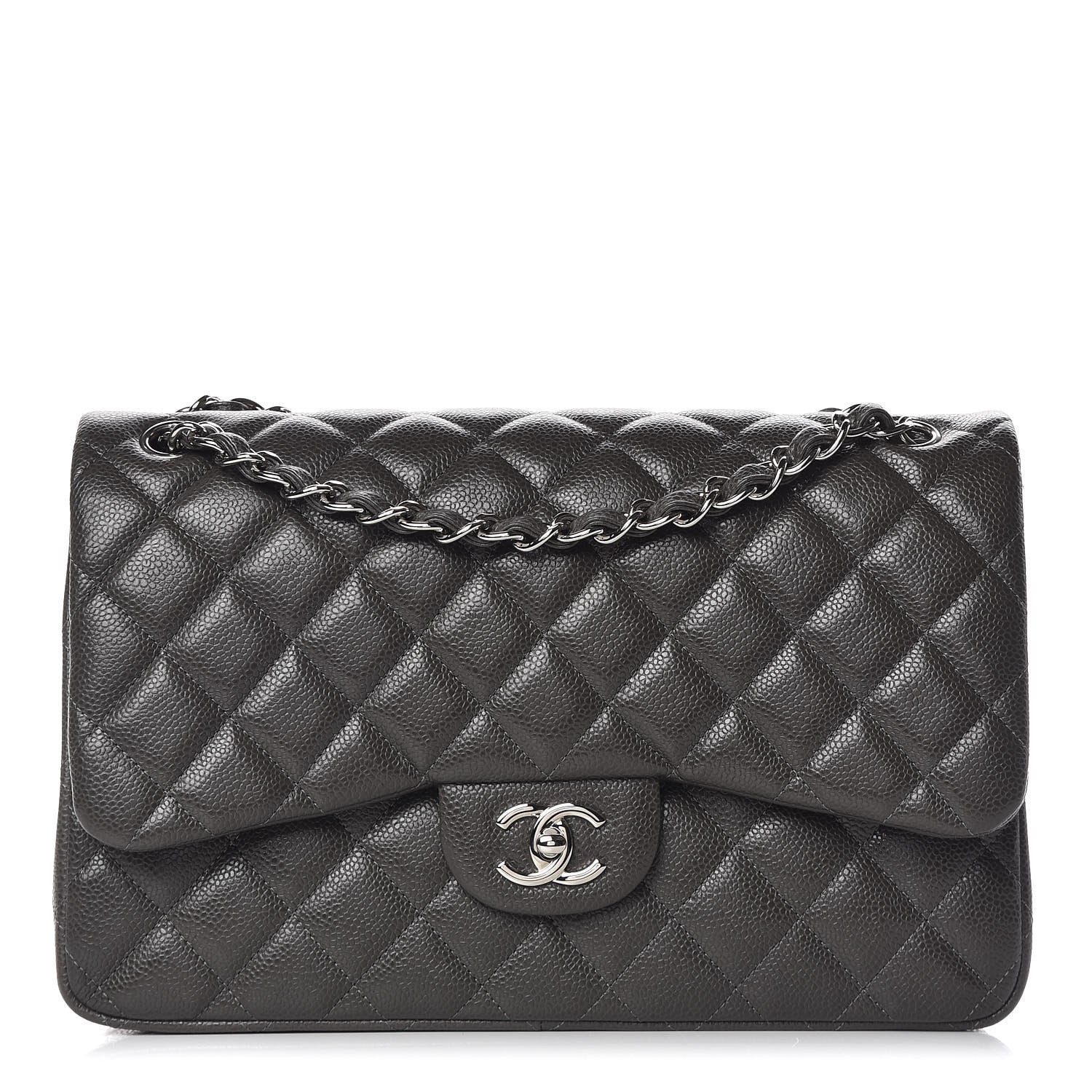 Chanel Caviar Quilted Jumbo Double Flap Dark Grey 1 of 10