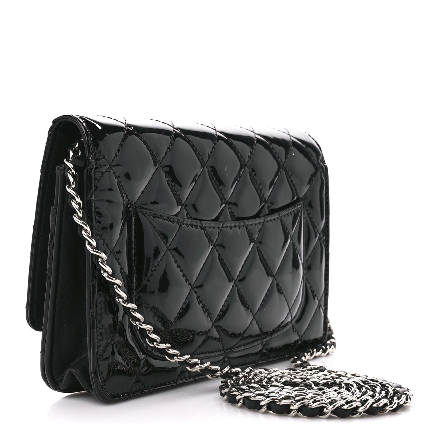 Patent Quilted Wallet On Chain WOC Black