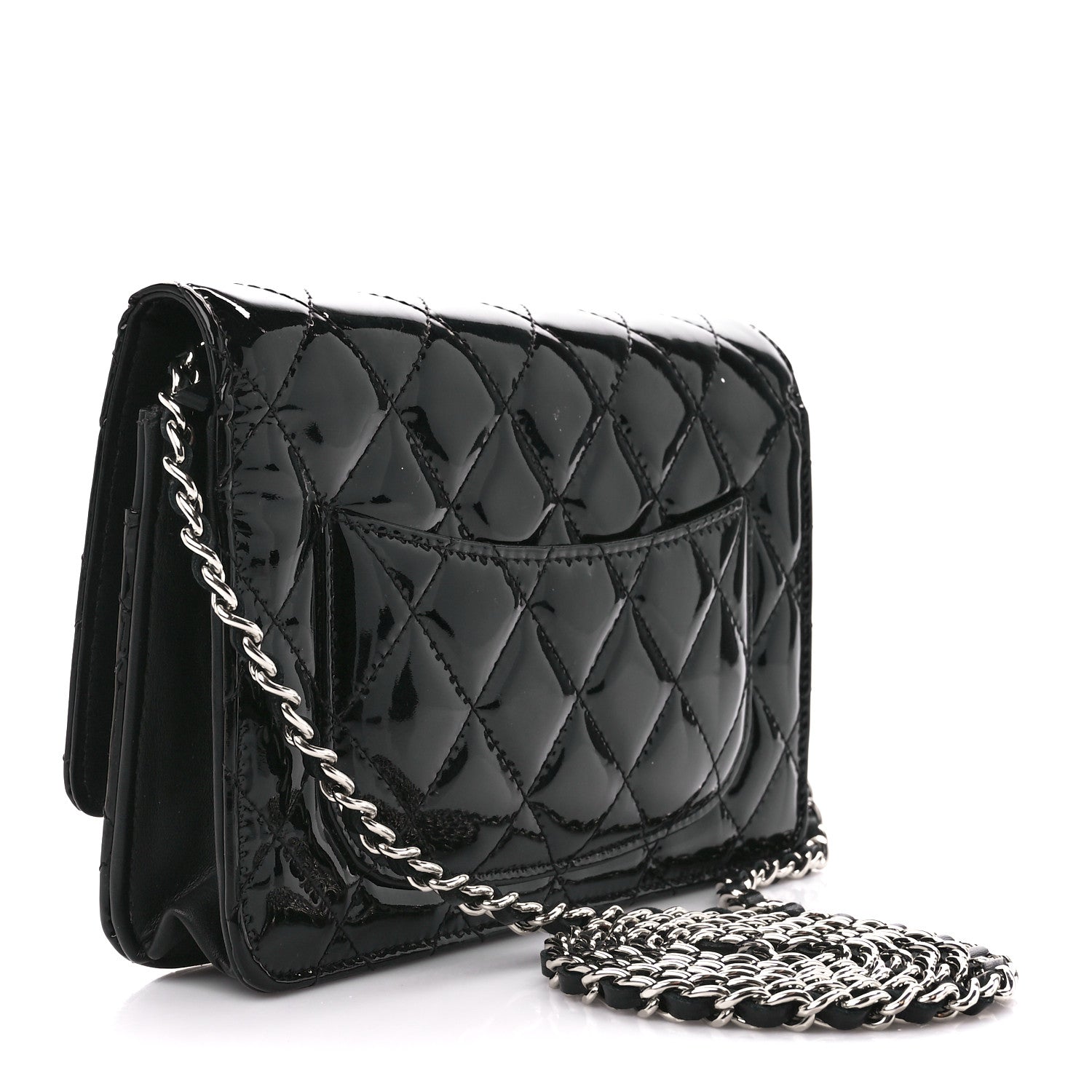 Chanel Patent Quilted Wallet On Chain WOC Black 3 of 11