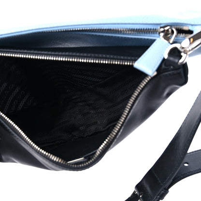 Prada Vitello Saffiano Cuir Double Triangle Shoulder Bag Black Celeste 6 of 11