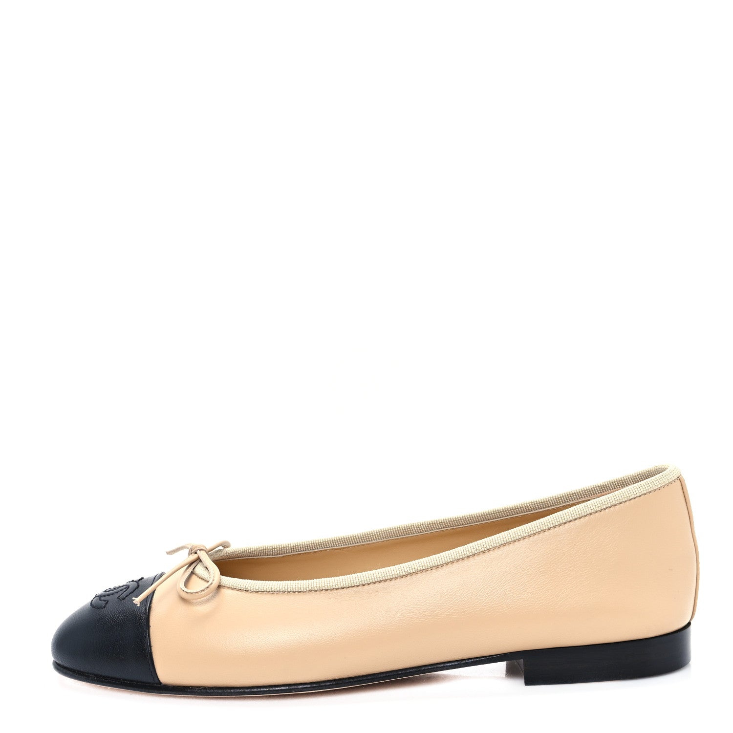 Chanel Lambskin Cap Toe CC Ballerina Flats 37 Beige Black 1 of 10