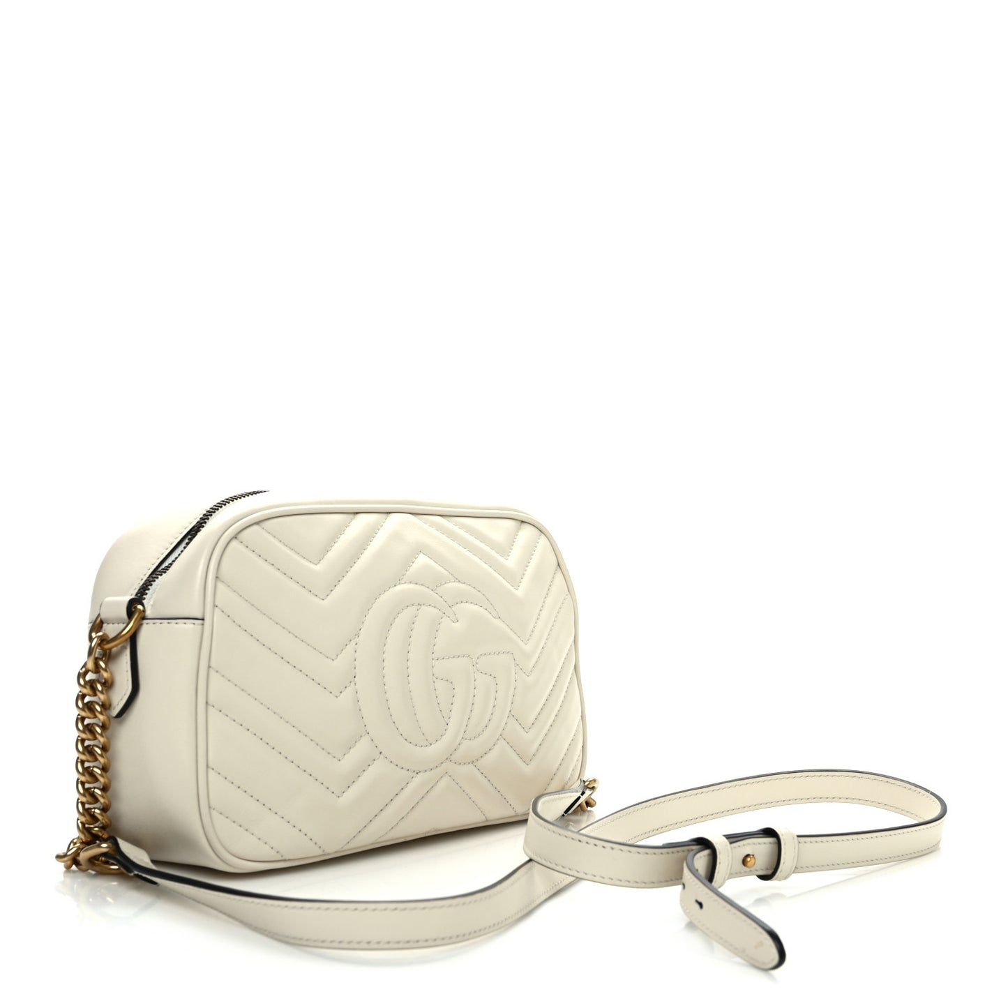 Calfskin Matelasse Small GG Marmont Chain Shoulder Bag White