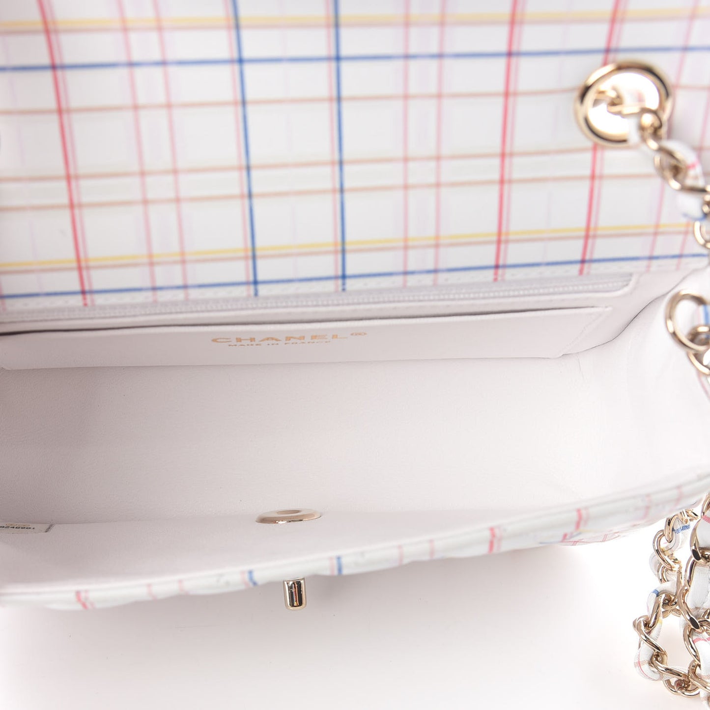 Iridescent Calfskin Quilted Mini Rectangular Flap Multicolor White