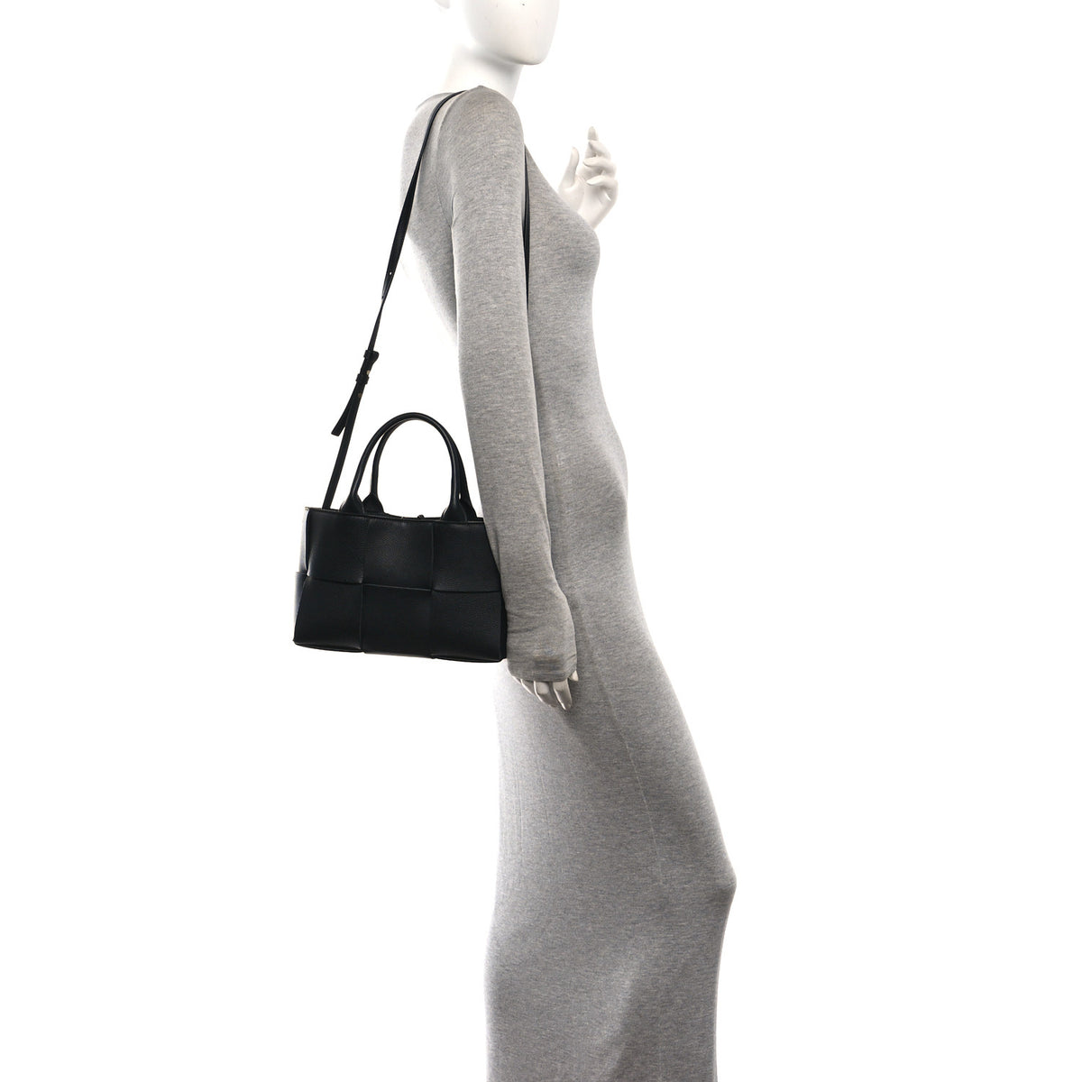 Bottega Veneta Grained Calfskin Intrecciato Mini Arco Tote Black 2 of 9
