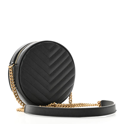 Saint Laurent Grain De Poudre Matelasse Chevron Quilted Round Vinyle Camera Bag Black 3 of 9