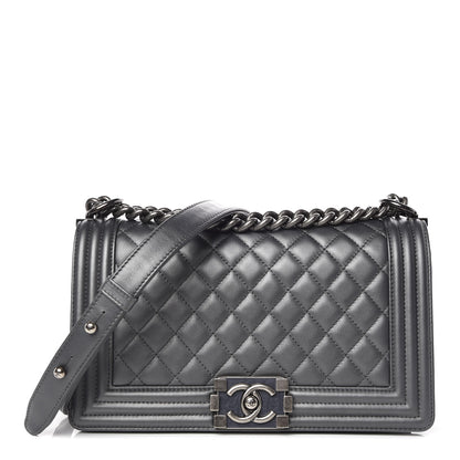 Chanel Metallic Calfskin Quilted Medium Boy Flap Dark Silver 1 of 10