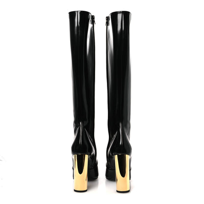 Saint Laurent Vitello Marilyn Auteuil 105 Knee High Zip Boots 38.5 Black 6 of 10