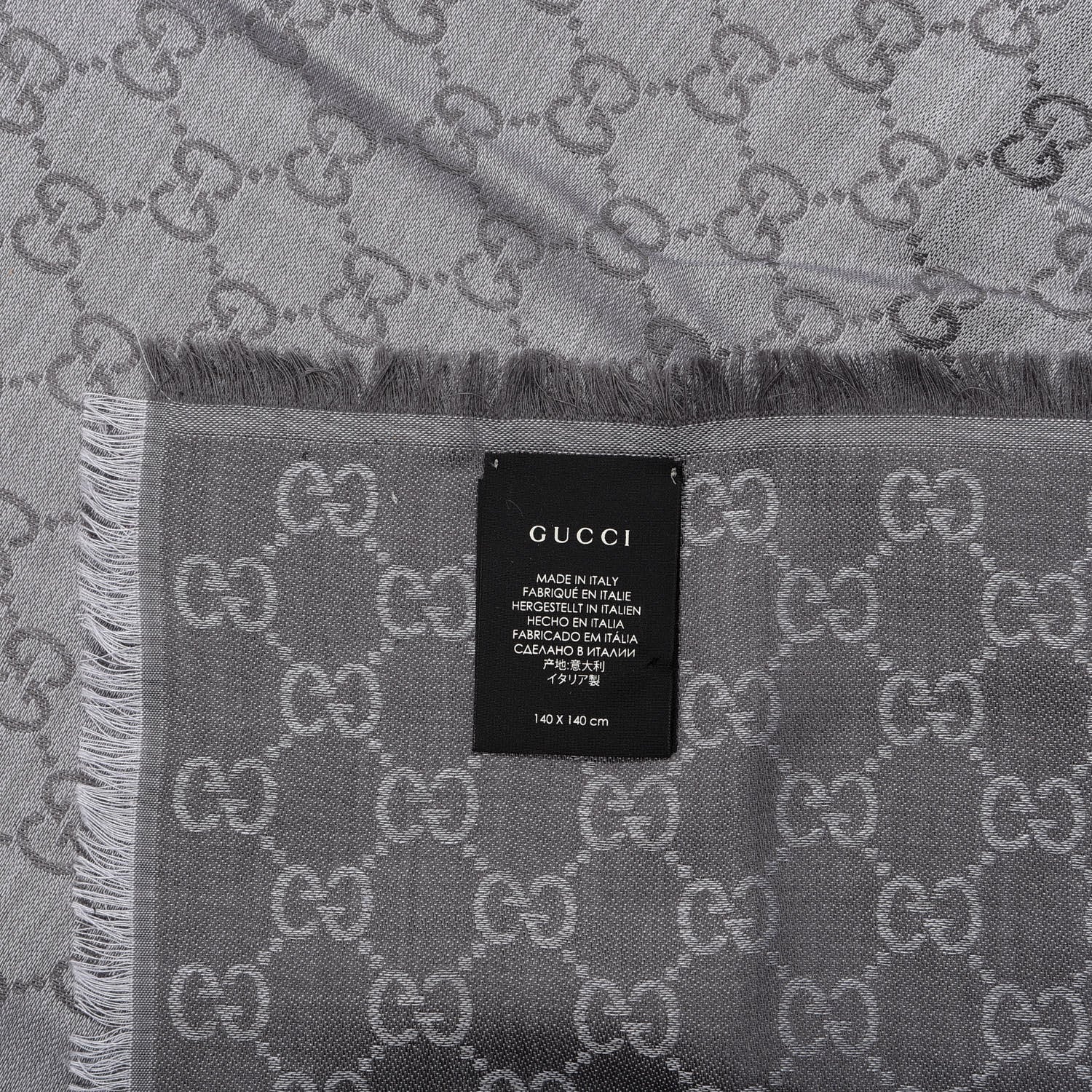 Gucci Wool Silk Monogram GGWeb Fringe Shawl Pearl Medium Grey 2 of 5