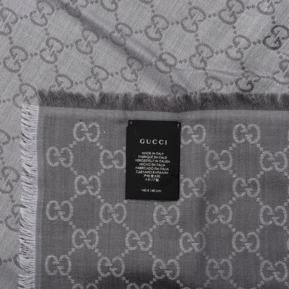 Gucci Wool Silk Monogram GGWeb Fringe Shawl Pearl Medium Grey 2 of 5