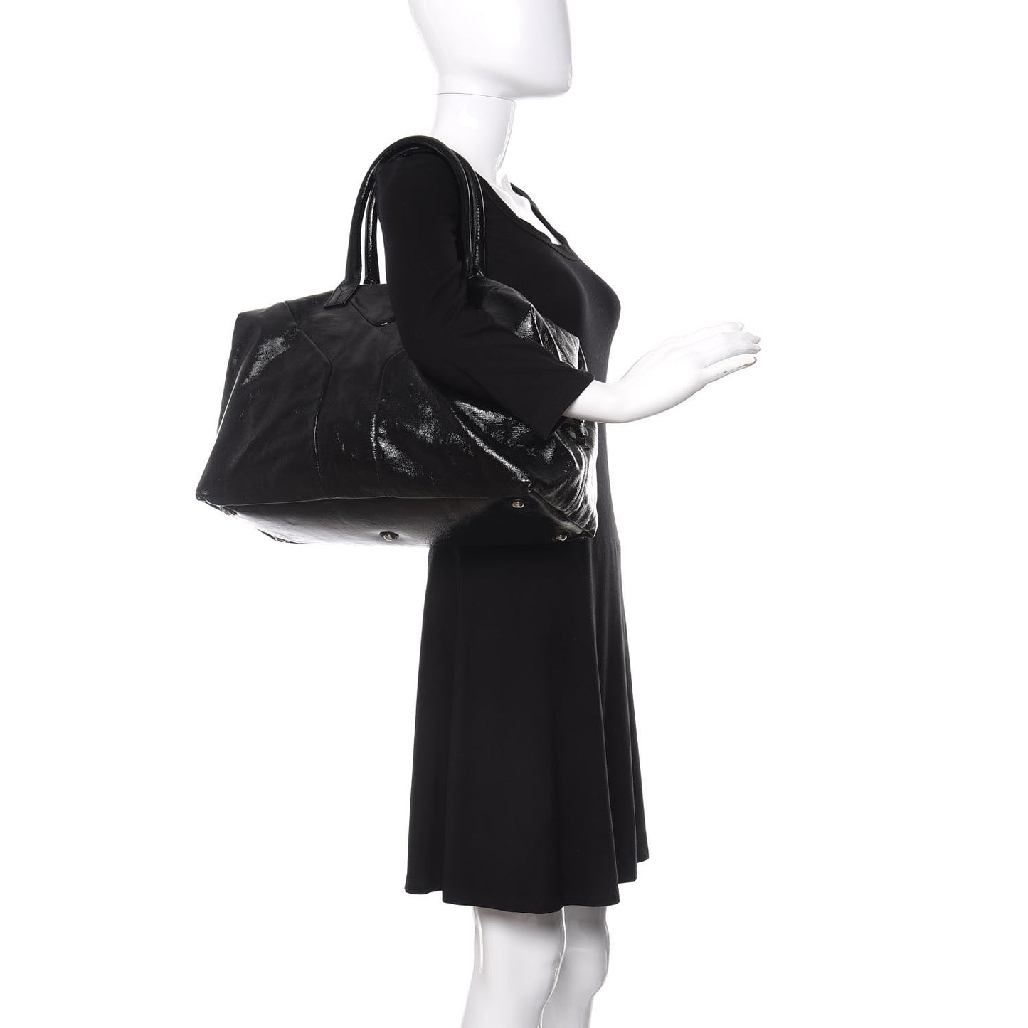 Textured Patent Medium Easy Y Bag Black