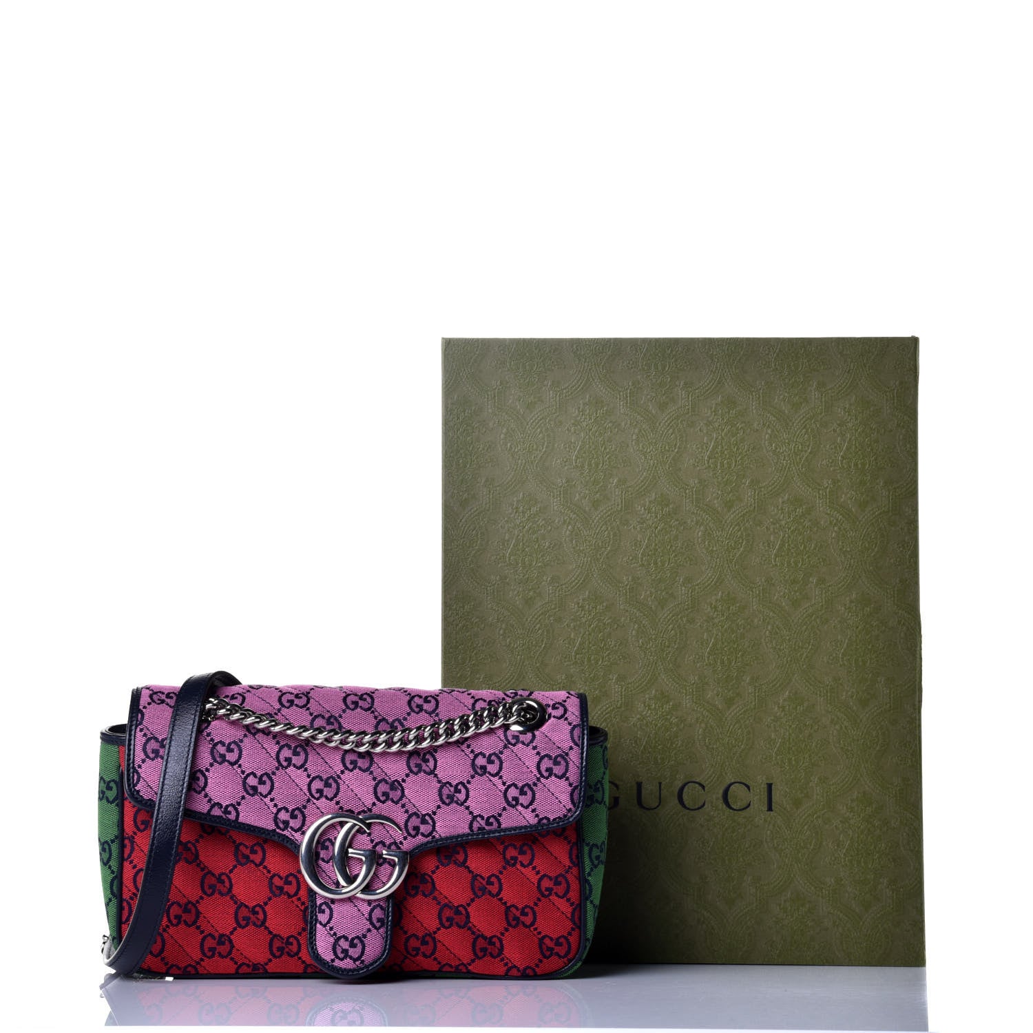 Gucci Monogram Multicolor Matelasse Diagonal Small GG Marmont Shoulder Bag Pink Blue Red Yellow Green 9 of 9