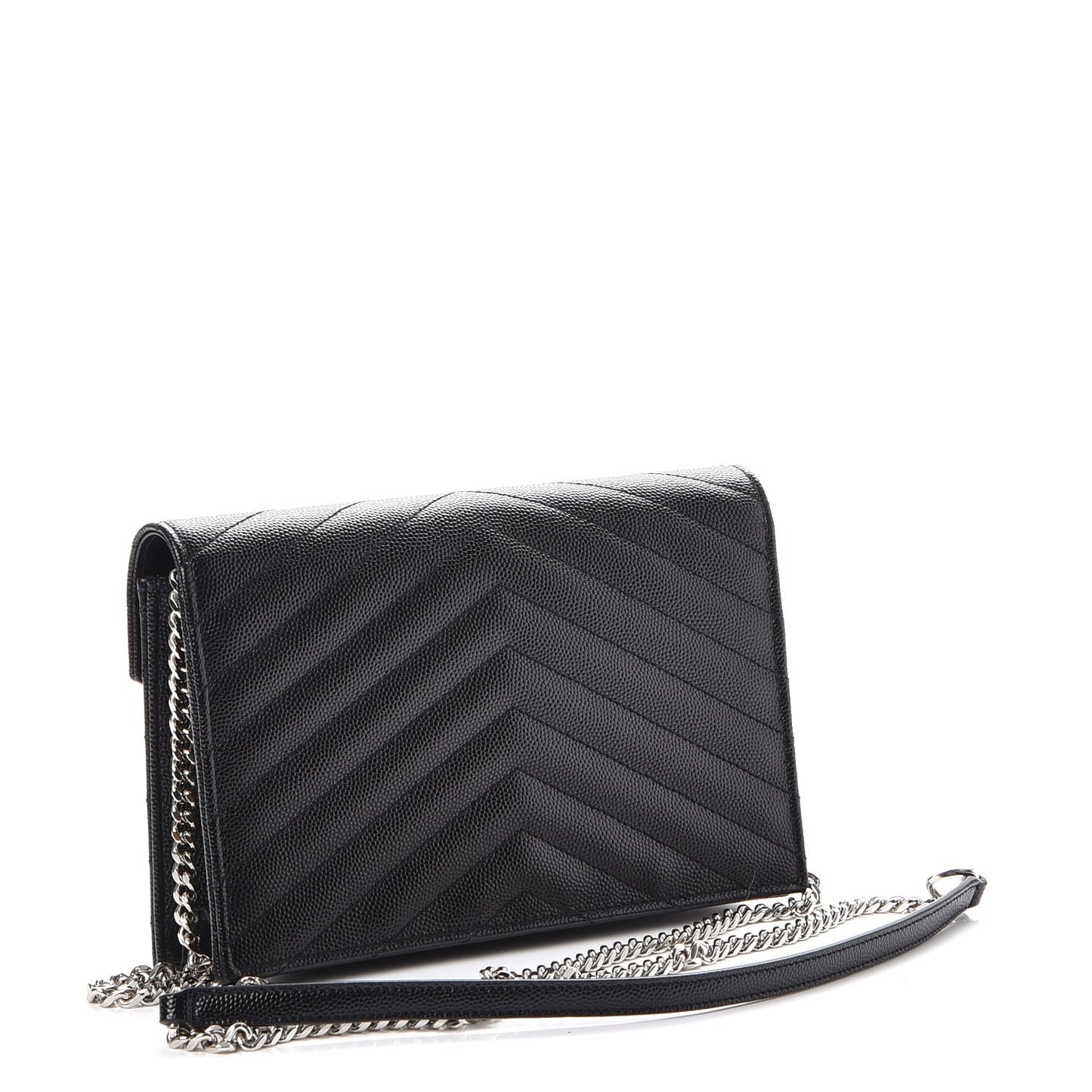 Grain De Poudre Matelasse Chevron Monogram Envelope Chain Wallet Black