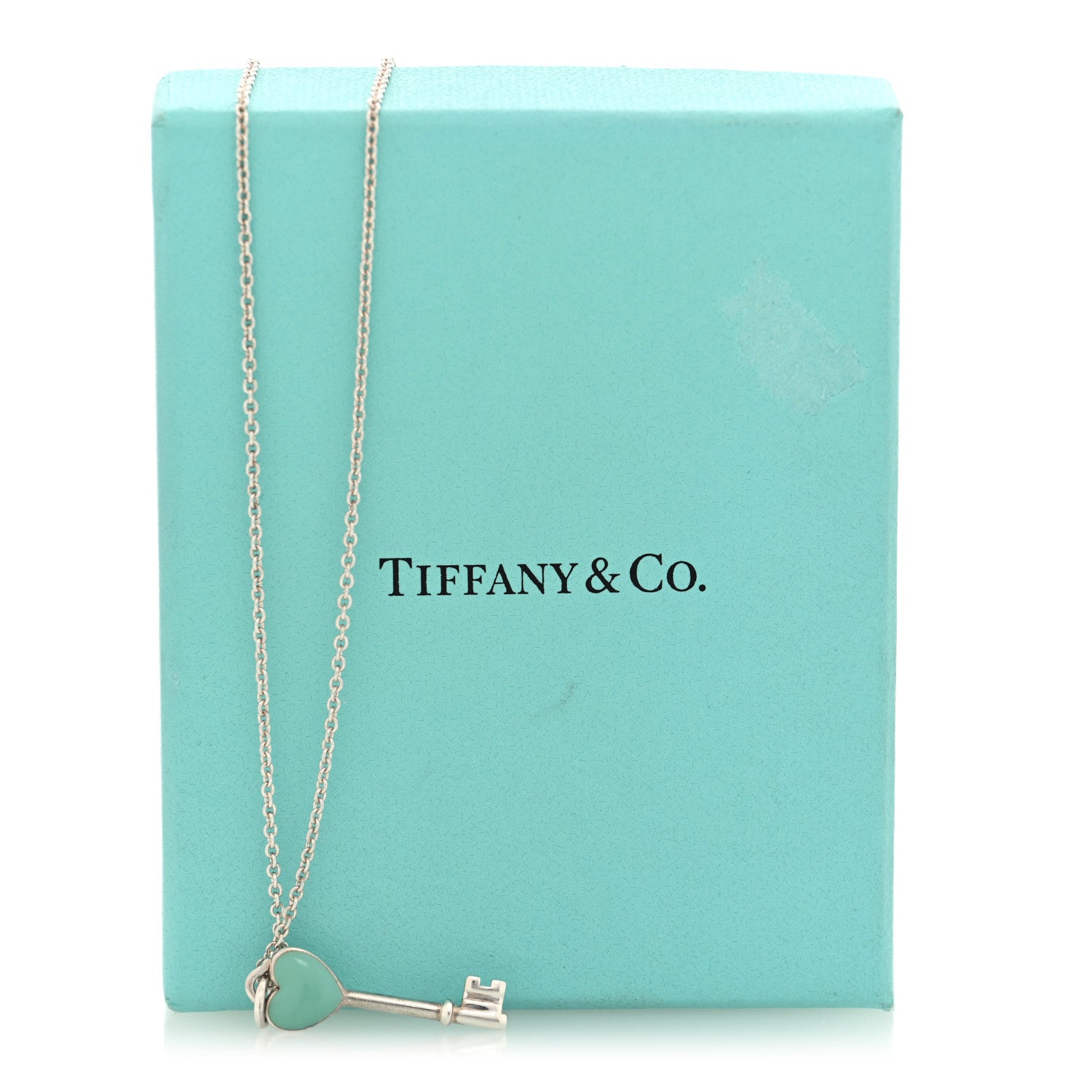 Tiffany Sterling Silver Enamel Heart Key Pendant Necklace Blue 6 of 6