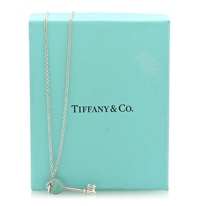 Tiffany Sterling Silver Enamel Heart Key Pendant Necklace Blue 6 of 6