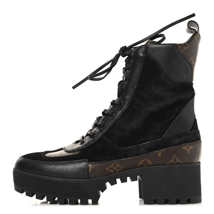 Louis Vuitton Suede Calfskin Monogram Laureate Platform Desert Boots 39.5 Black 1 of 9