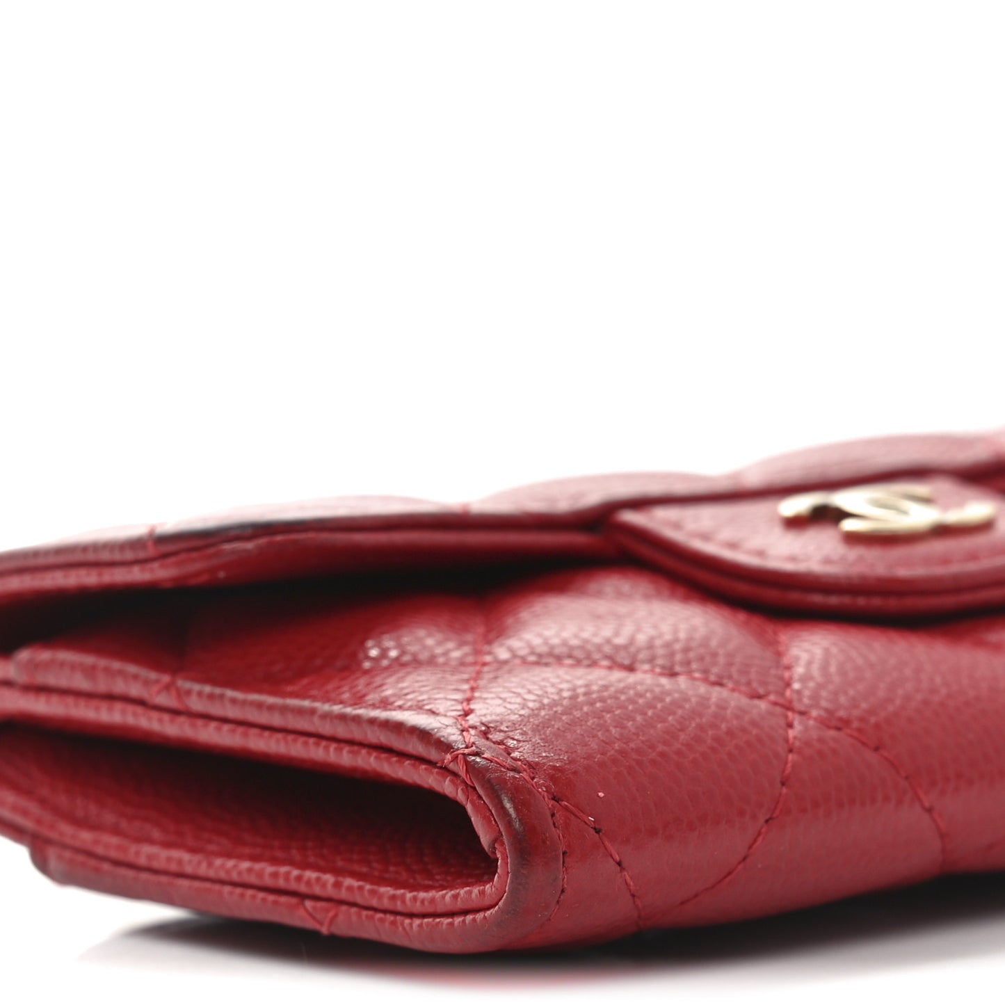 Caviar Quilted Flap Card Holder Wallet Red