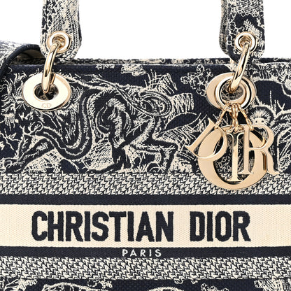 Christian Dior Canvas Toile De Jouy Reverse Embroidered Medium Lady D-Lite Navy 7 of 9
