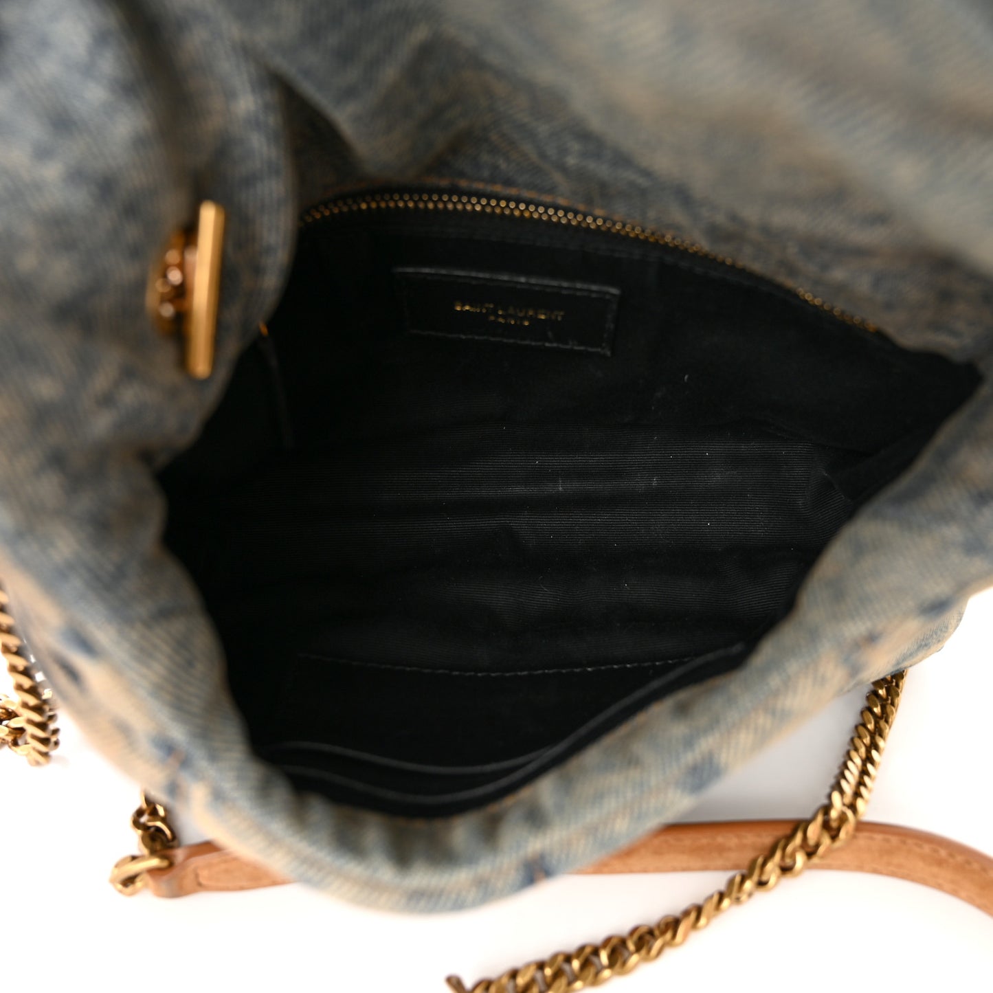 Denim Quilted Toy Loulou Puffer Monogram Chain Satchel Blue Cinnamon
