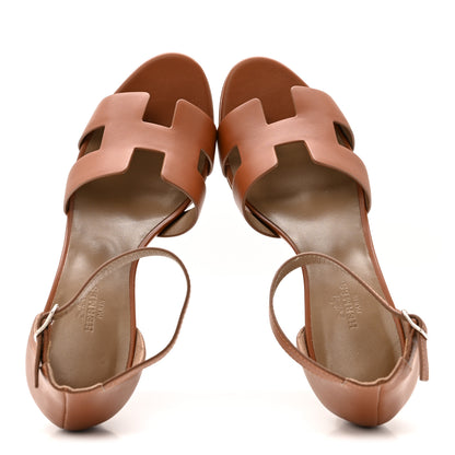 Hermes Calfskin Legend Wedge Sandals 37.5 Gold 2 of 11