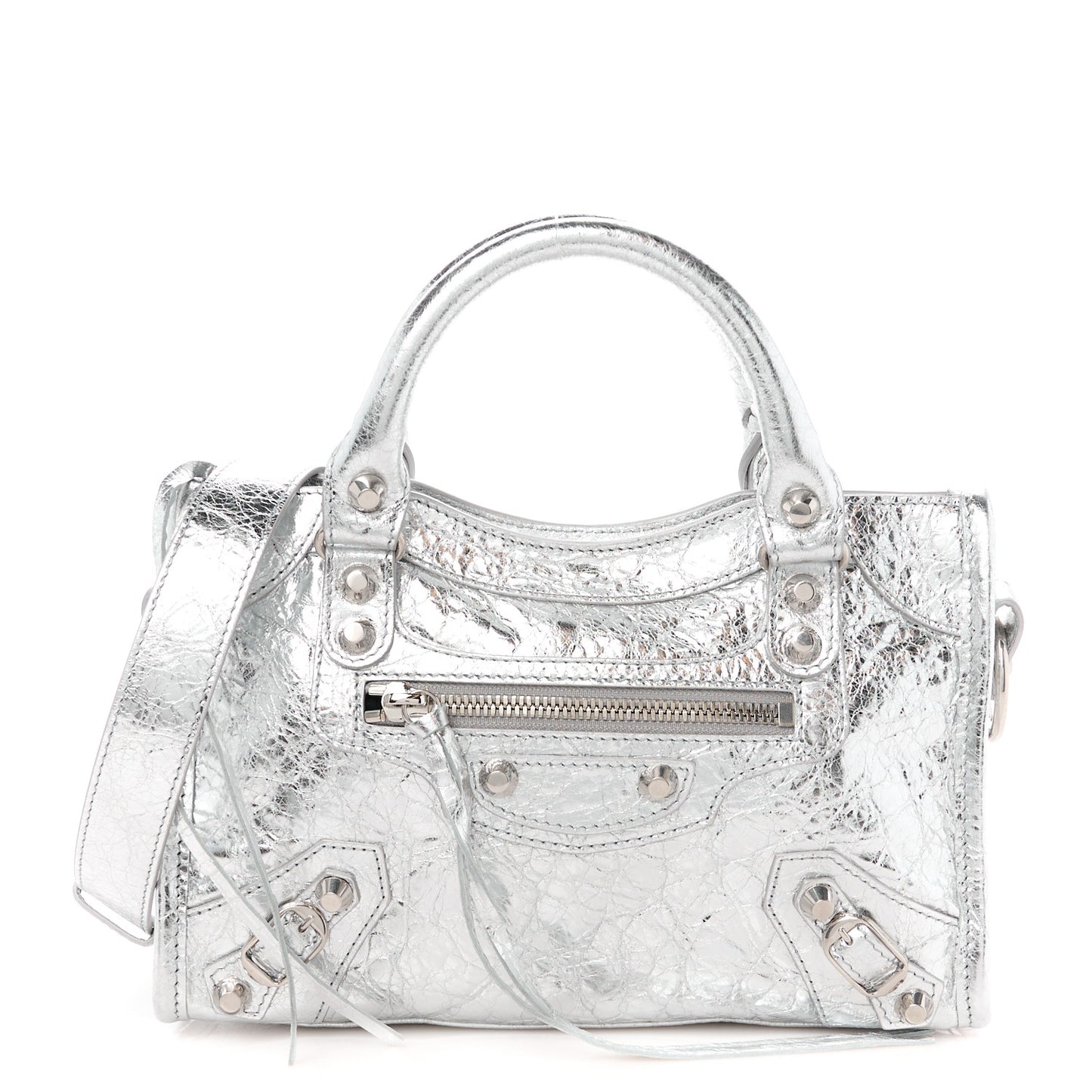 Agneau Silver Hardware Mini City Gris Aluminum