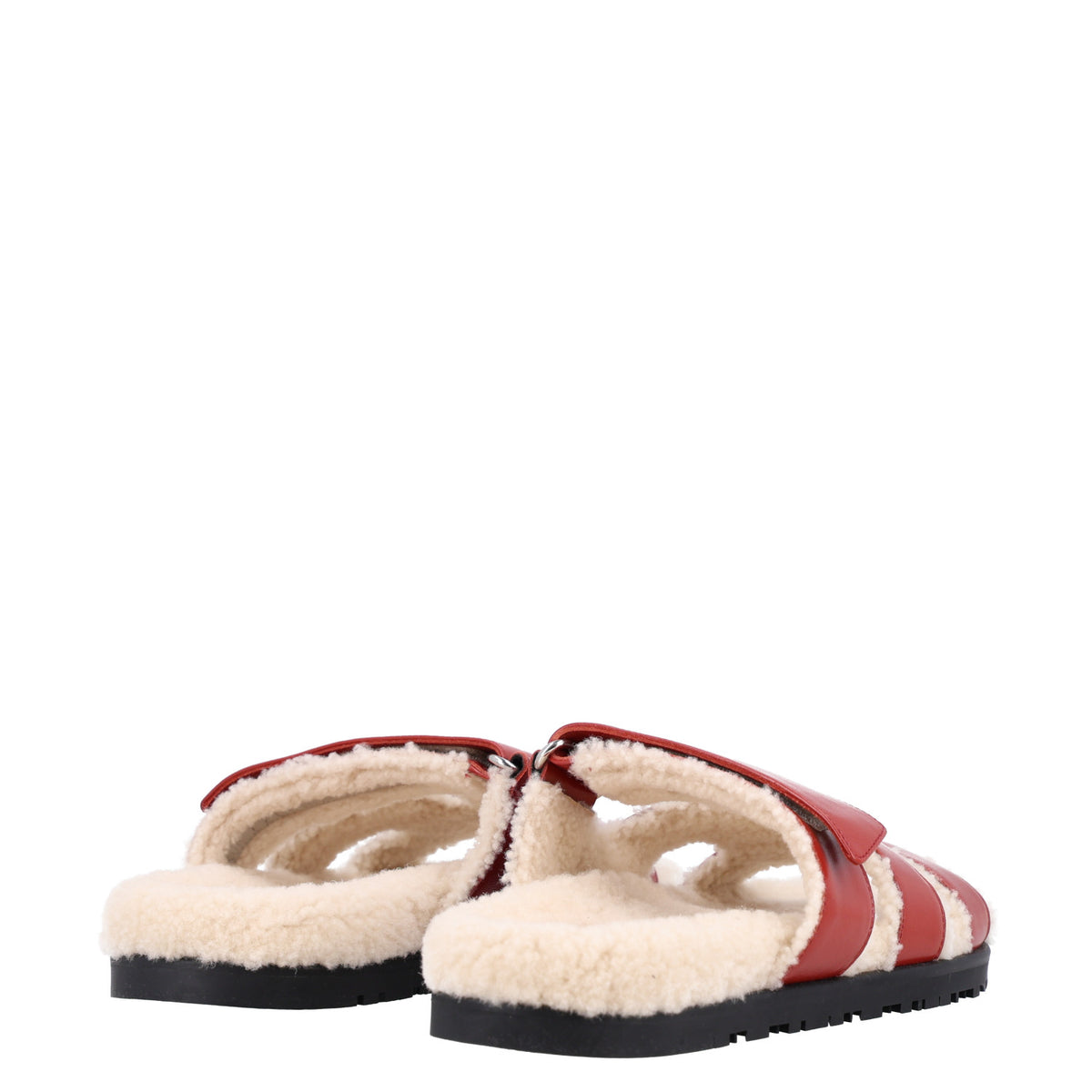 Glazed Nappa Woolskin Womens Chypre Sandals 36 Rouge Sanguine Ecru