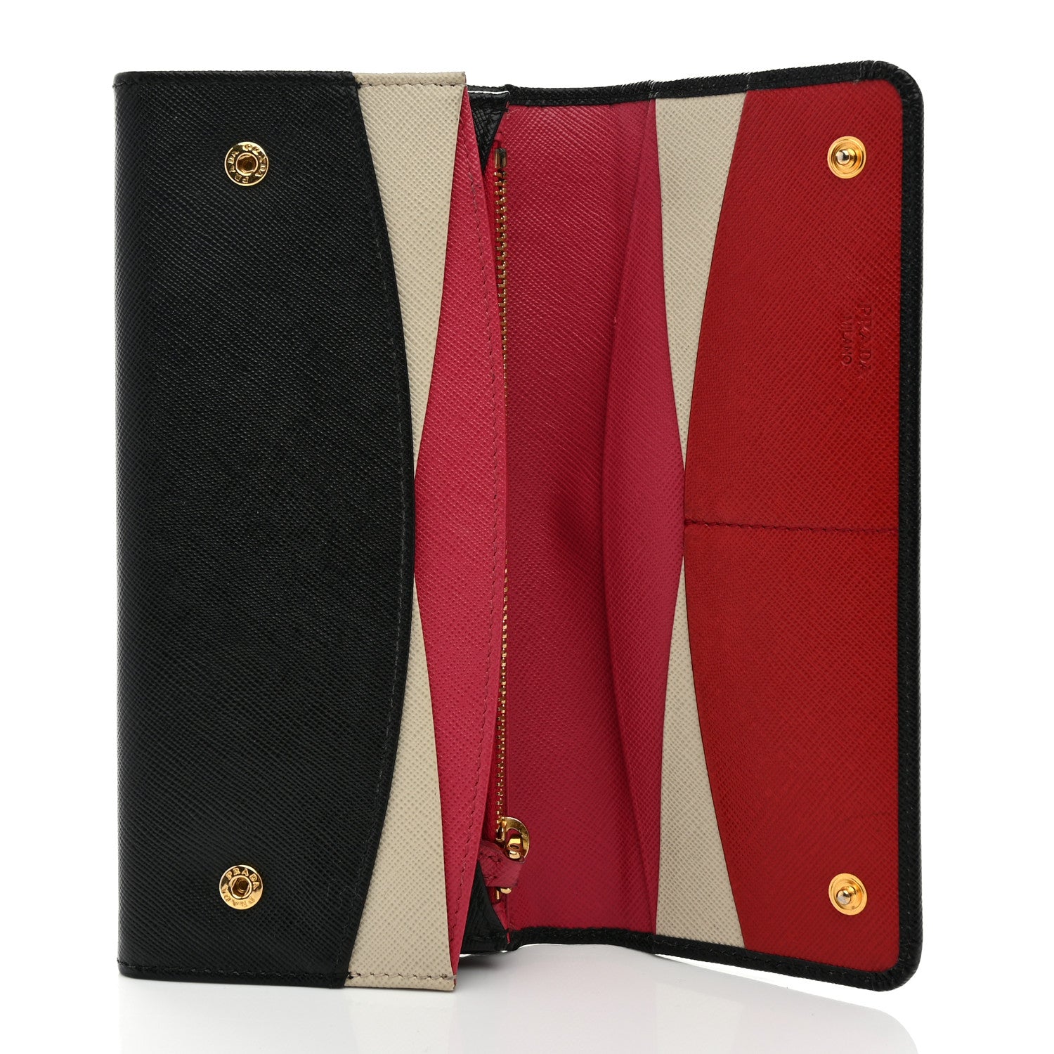 Prada Saffiano Bi-Color Metal Continental Flap Travel Wallet Black Peonia 5 of 7