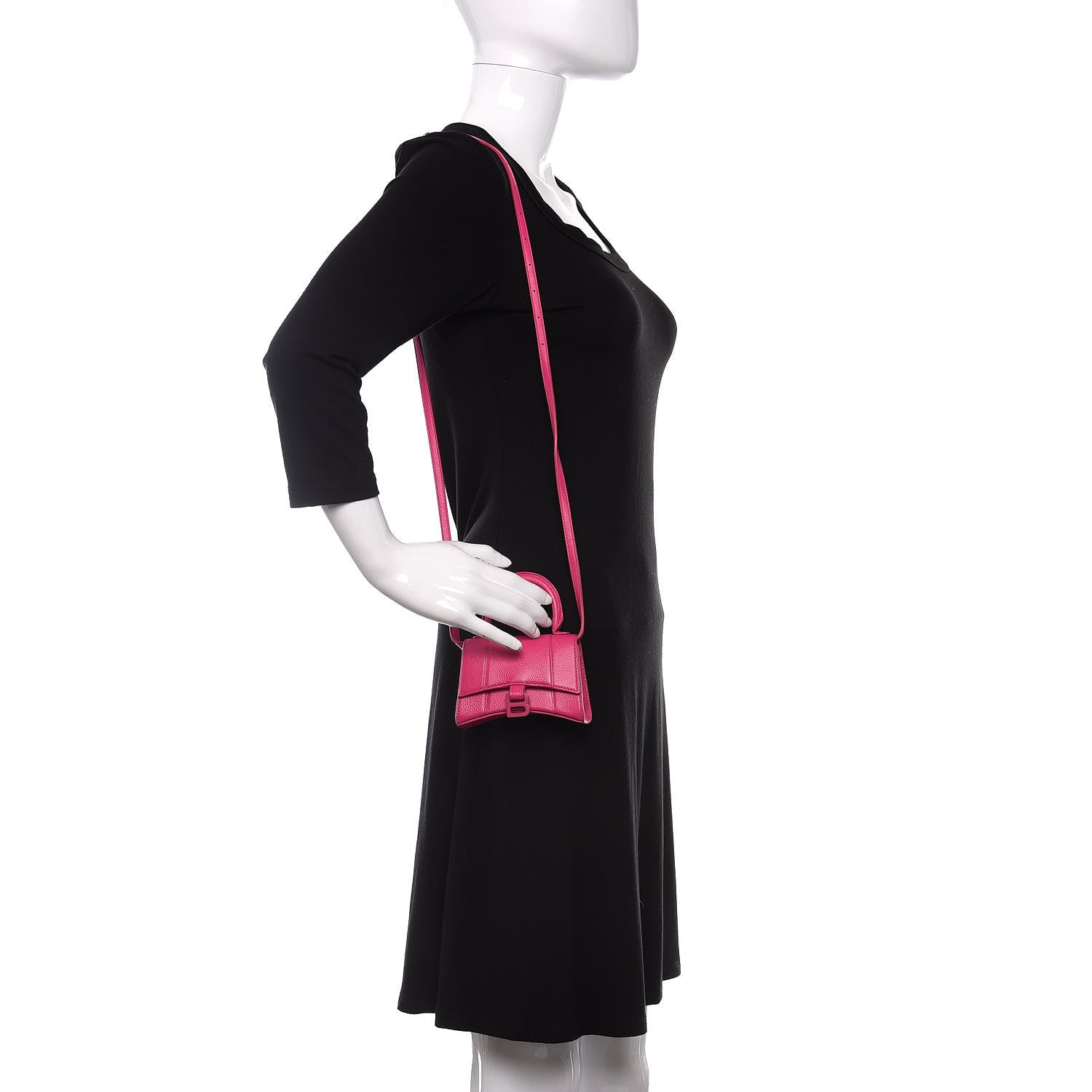 Balenciaga Grained Calfskin Tonal B Hourglass Top Handle Bag Mini Fuchsia 2 of 10