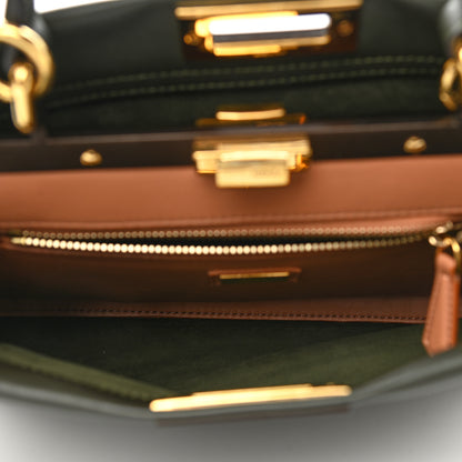 Fendi Vitello Seta Shiny Nappa Medium Peekaboo Iconic Satchel Verde Prato Makeup 6 of 10