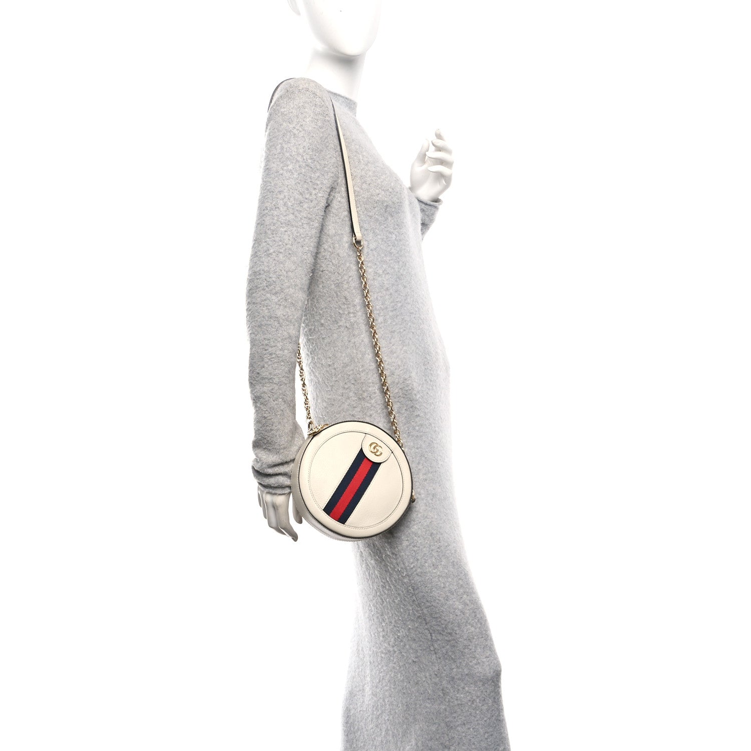 Gucci Textured Calfskin Web Mini Ophidia Round Shoulder Bag Mystic White 2 of 10