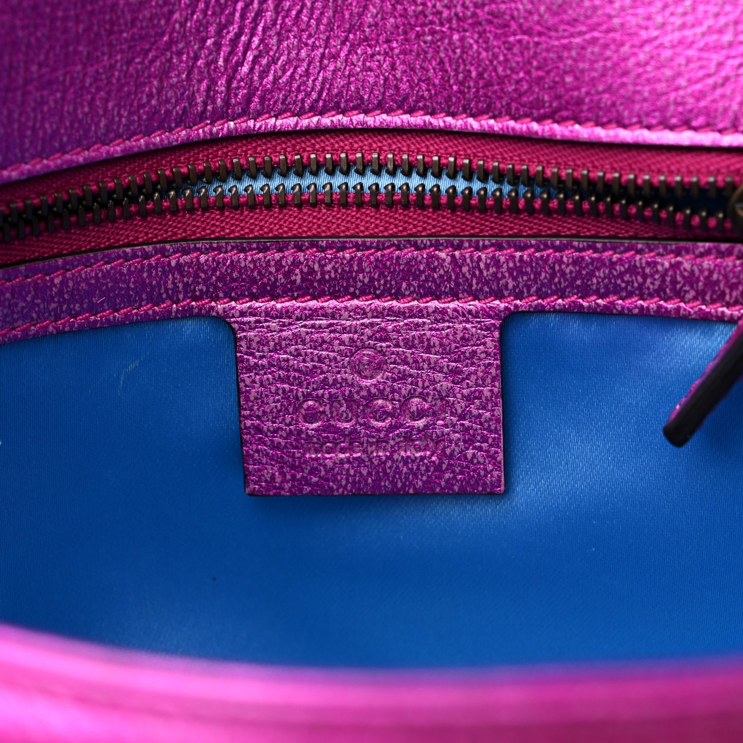 Metallic Calfskin Matelasse Small GG Marmont Shoulder Bag Fuchsia