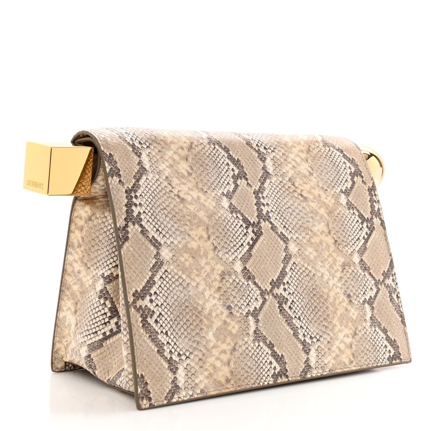 Python Embossed Calfskin La Rond Carre Take Out Clutch Beige