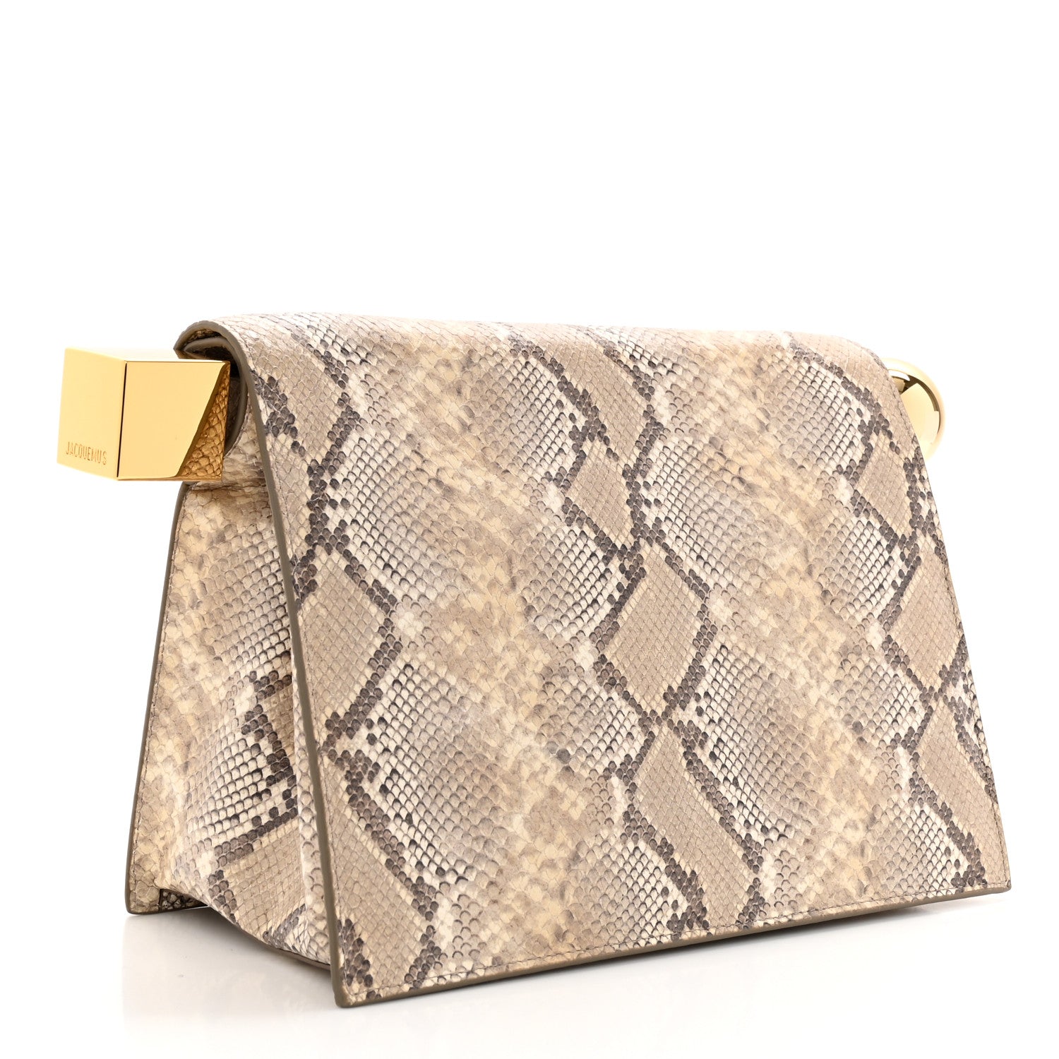 Jacquemus Python Embossed Calfskin La Rond Carre Take Out Clutch Beige 3 of 10