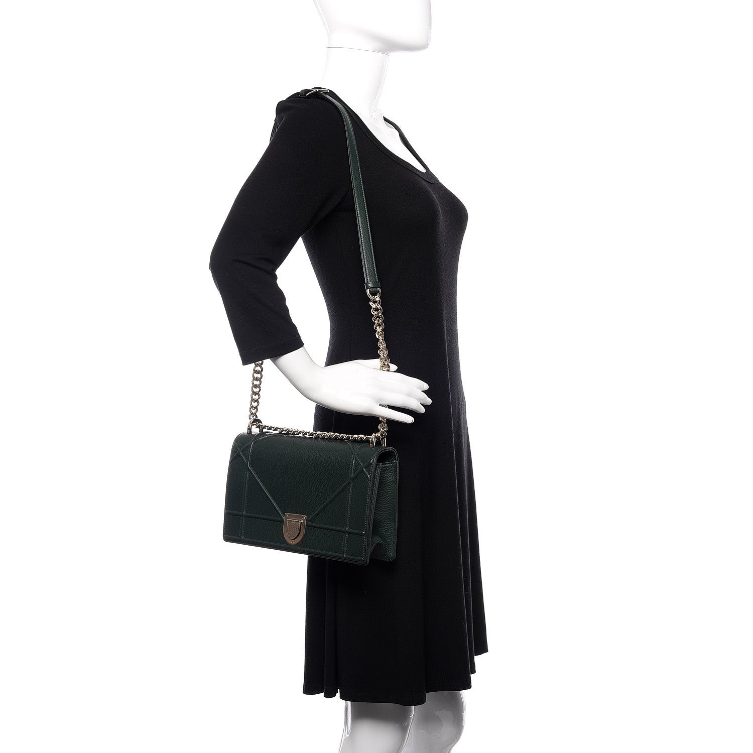 Christian Dior Grained Calfskin Medium Diorama Flap Bag Green 2 of 13