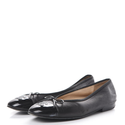 Chanel Lambskin Patent Cap Toe Ballerina Flats 37.5 Black 3 of 20