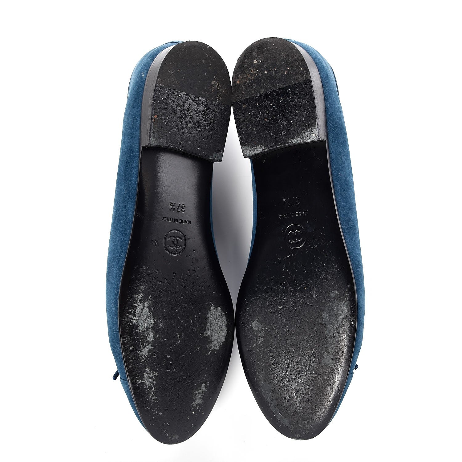Chanel Suede Cap Toe CC Ballerina Flats 37.5 Blue 8 of 11