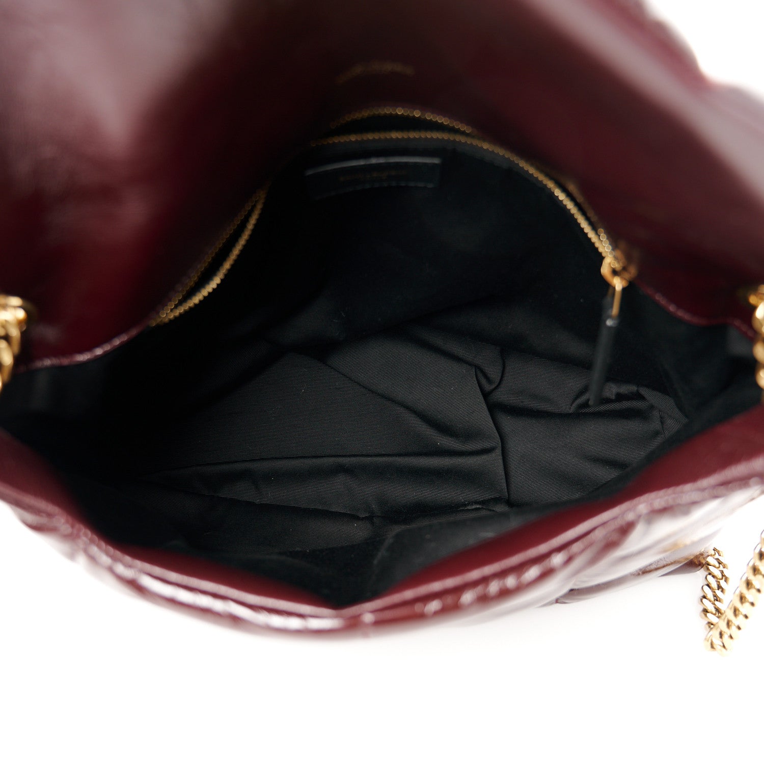 Saint Laurent Patent Lambskin Quilted Medium Loulou Puffer Monogram Chain Satchel Barolo Red 5 of 11