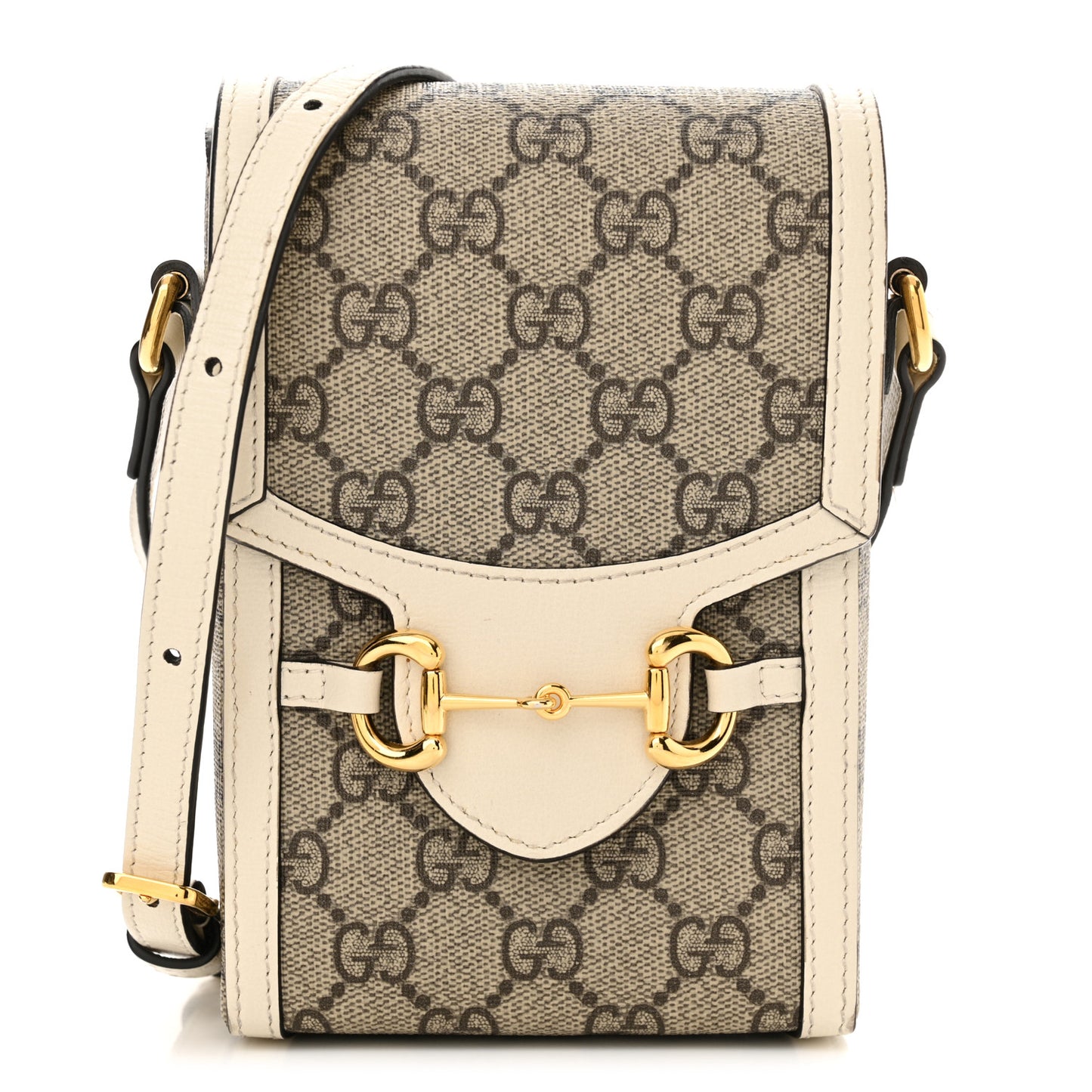 GG Supreme Monogram Azalea Calfskin Mini Horsebit 1955 Crossbody Bag Beige Ebony Mystic White