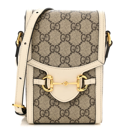 Gucci GG Supreme Monogram Azalea Calfskin Mini Horsebit 1955 Crossbody Bag Beige Ebony Mystic White 1 of 15