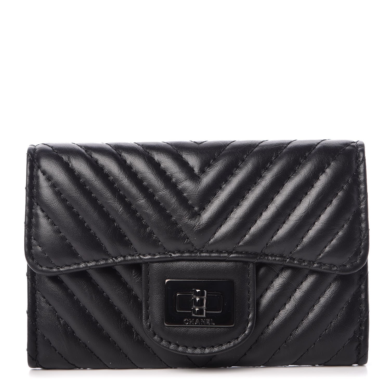 Chanel Aged Calfskin Chevron Quilted Card Holder Wallet So Black 1 of 13