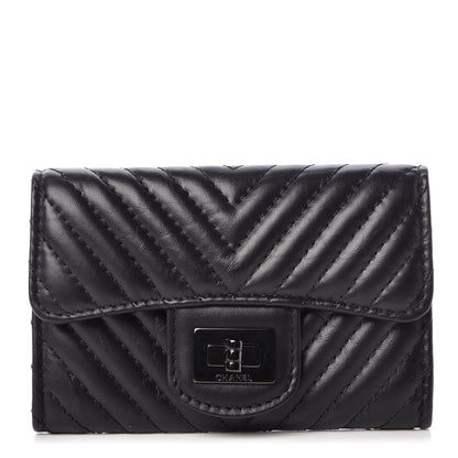 Chanel Aged Calfskin Chevron Quilted Card Holder Wallet So Black 1 of 13