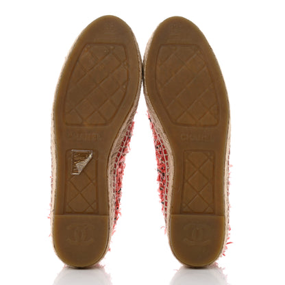 Chanel Tweed Lambskin CC Espadrilles 39 Coral Pink Black Red 5 of 9