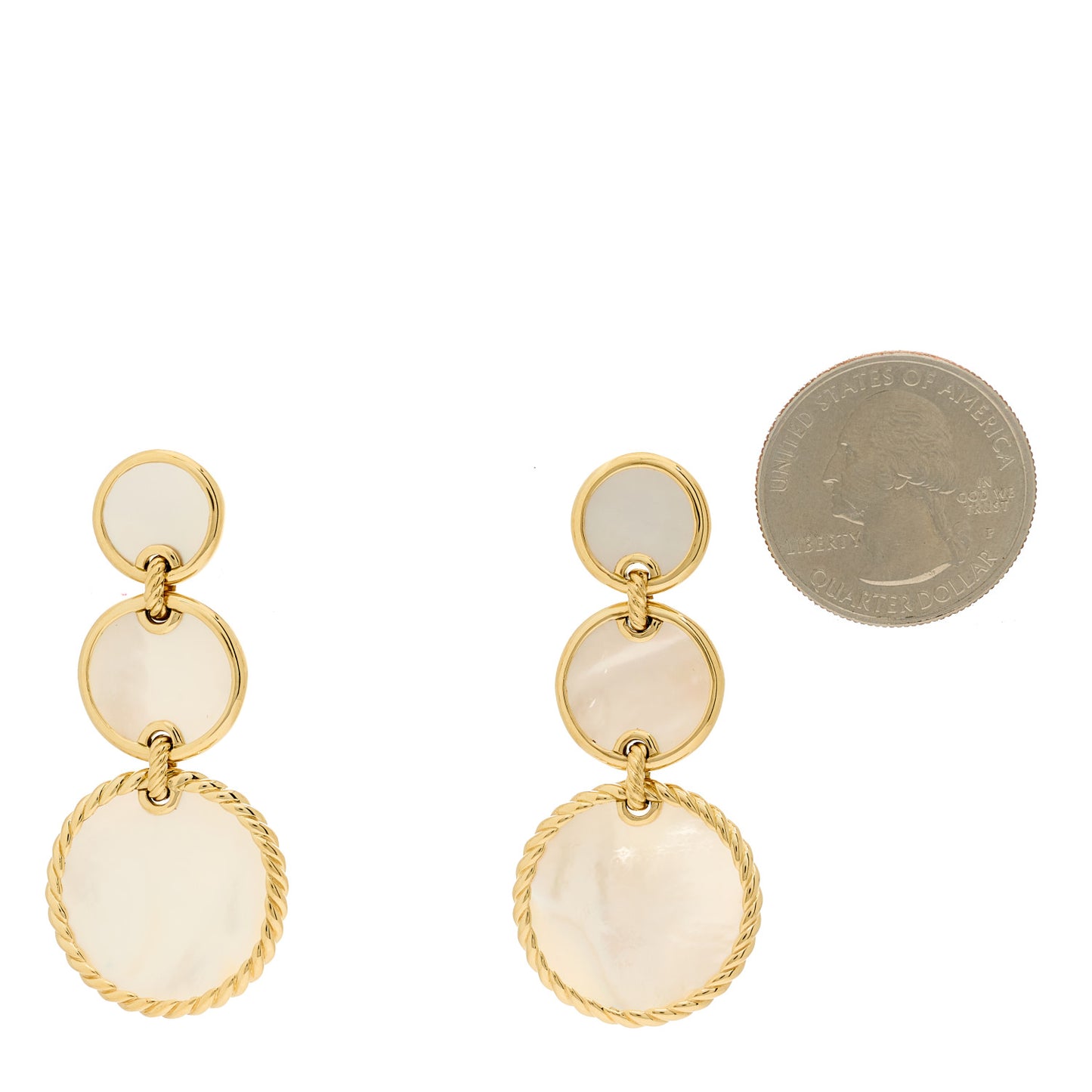 18K Yellow Gold Mother of Pearl Elements Triple Drop Earrings