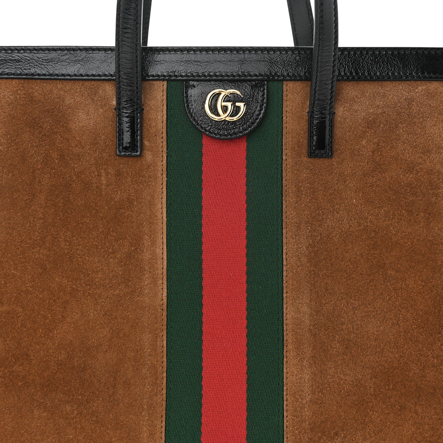 Suede Patent Web Ophidia Vertical Tote Nocciola Black
