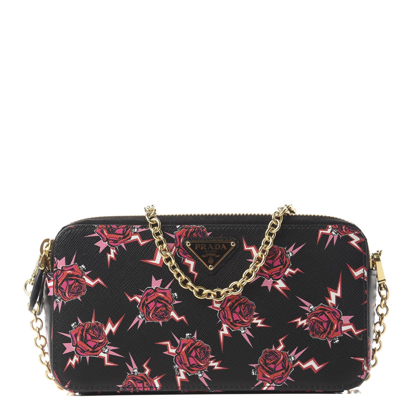 X UNIVERSAL STUDIOS Saffiano Frankenstein Rose Mini Double Zip Chain Crossbody Bag Lacca