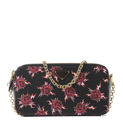 Prada X UNIVERSAL STUDIOS Saffiano Frankenstein Rose Mini Double Zip Chain Crossbody Bag Lacca 1 of 9