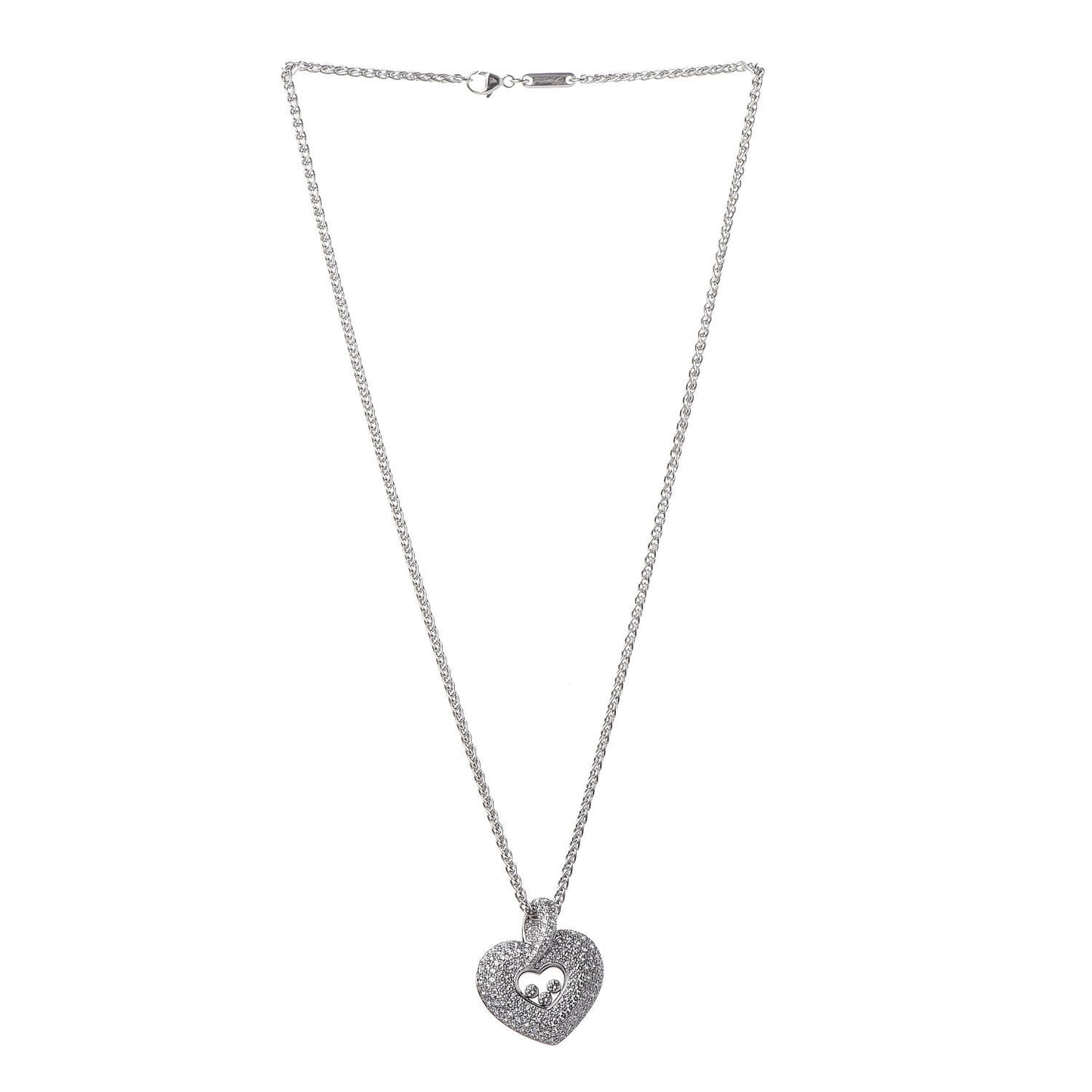 18K White Gold Happy Diamonds Icons Pave Heart Pendant Necklace