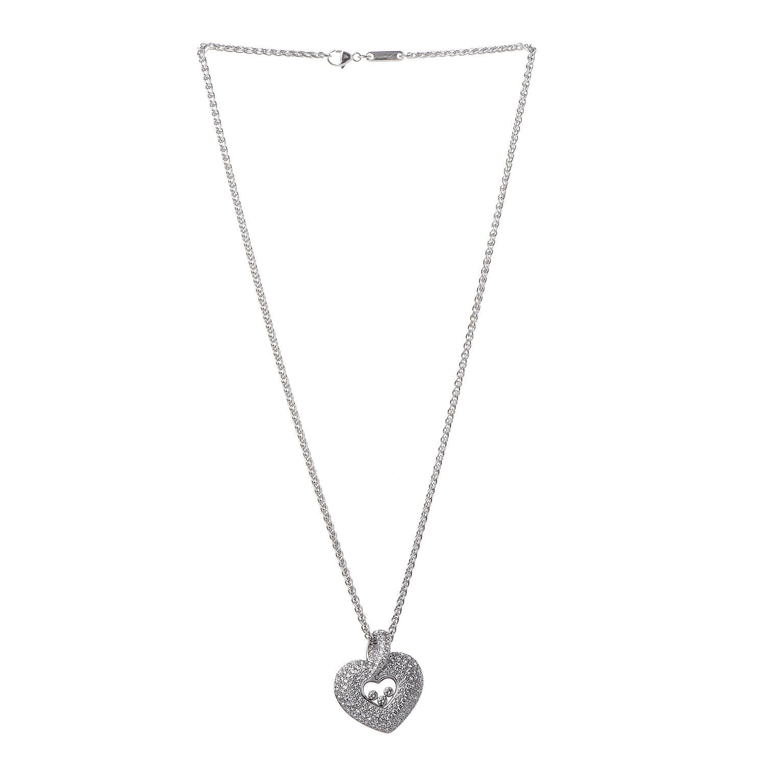 Chopard 18K White Gold Happy Diamonds Icons Pave Heart Pendant Necklace 3 of 6