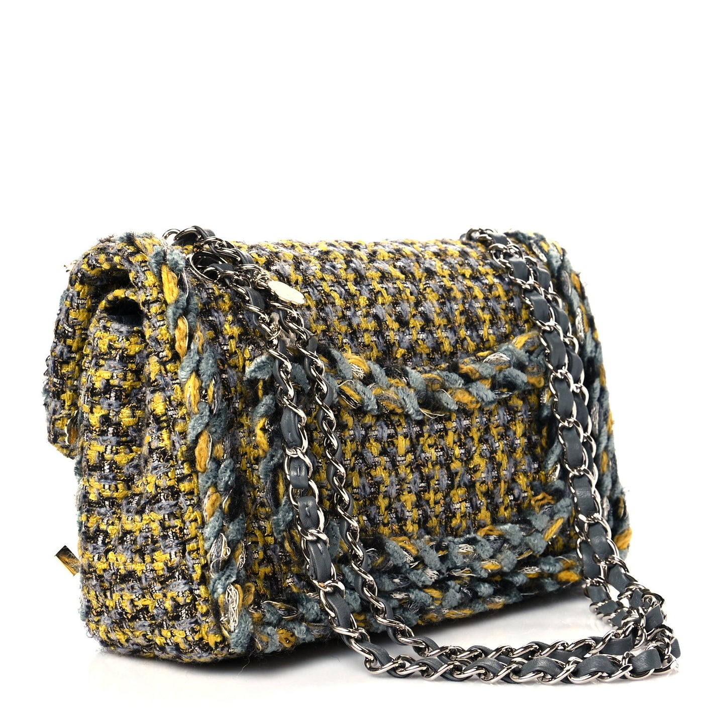 Tweed Braided Charms Small Flap Yellow Grey Black