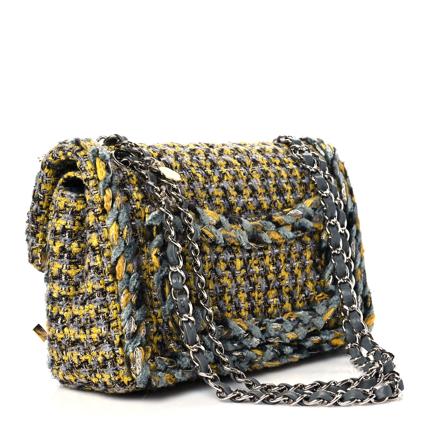Chanel Tweed Braided Charms Small Flap Yellow Grey Black 4 of 12